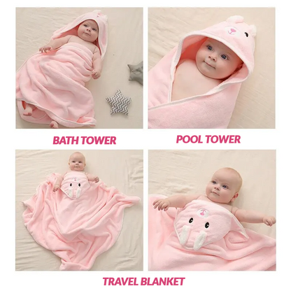 Fleece Cute Baby Cartoon Hugging Blanket Bath Hooded Towel