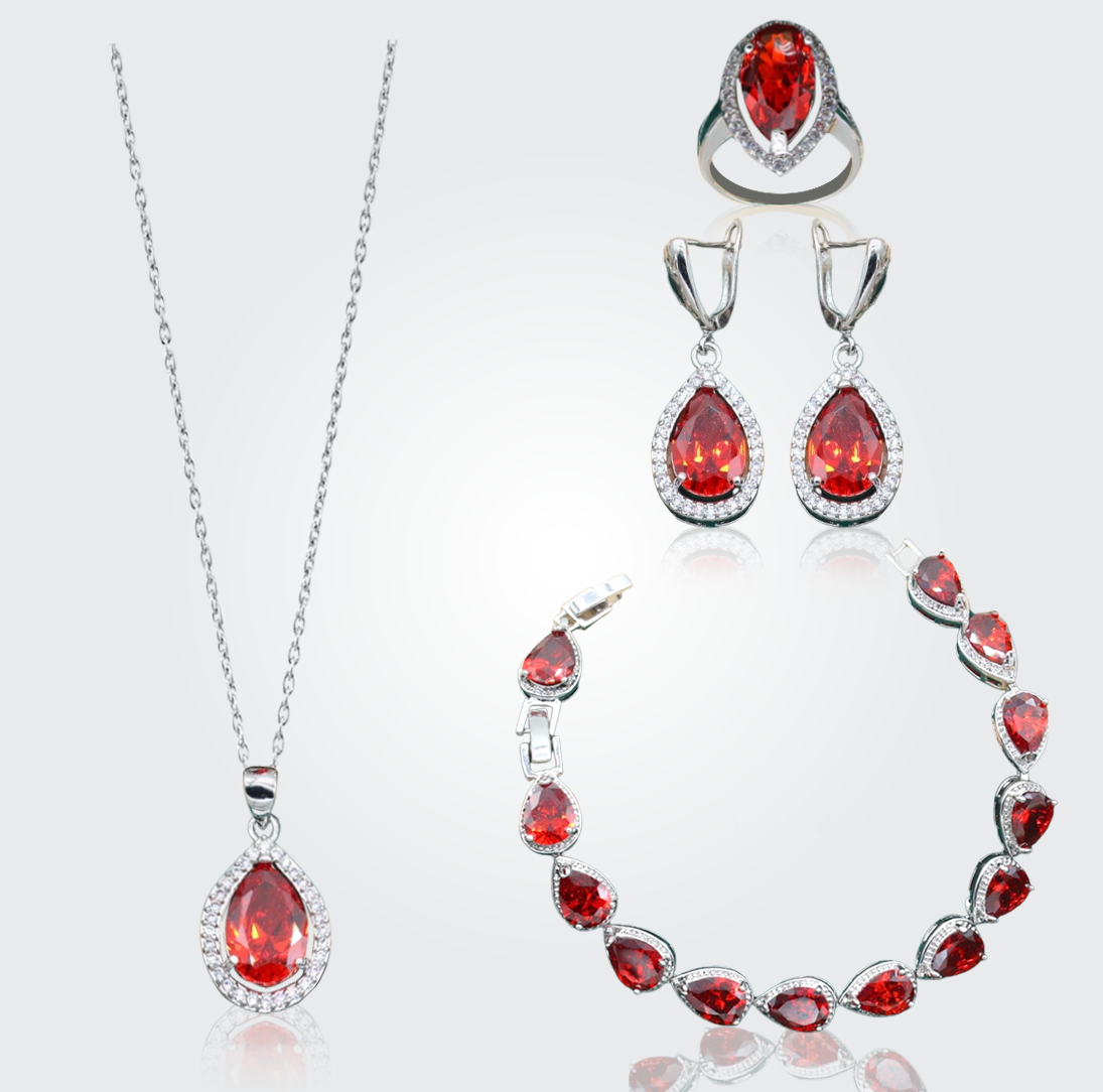 Christine Silver Hand - Crafted Gemstone Pendant Earring Bracelet & Ring Set For Women