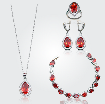 Christine Silver Hand - Crafted Gemstone Pendant Earring Bracelet & Ring Set For Women