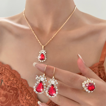 Set Fashion Women Leather Quartz Watch Necklace Earrings Bracelet