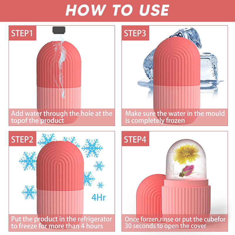 Natural Contour and Skin Care Reusable Ice Cube Roller Silicone Mold Massager for Face, Eyes and Neck