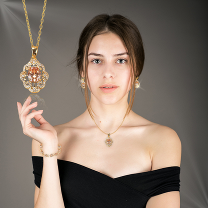 Aurora 18K Gold Gemstone Pendant Earring Bracelet & Ring Set For Women