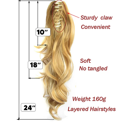 Synthetic Fiber Claw Clip Wavy Ponytail Hair Extensions for Women