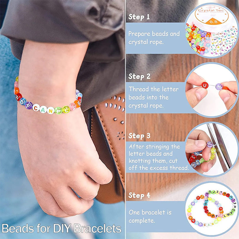 2400pcs Mixed Alphabet Letter Round Beads Kit for DIY Jewelry Making with Crystal Elastic String