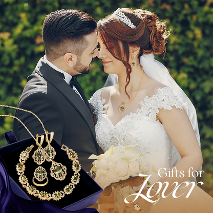 Aurora 18K Gold Gemstone Pendant Earring Bracelet & Ring Set For Women