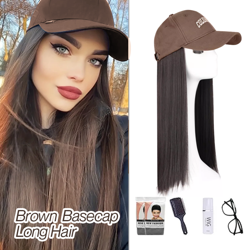Long Straight Wavy Wig  Hairstyle Extension Baseball Cap for Women