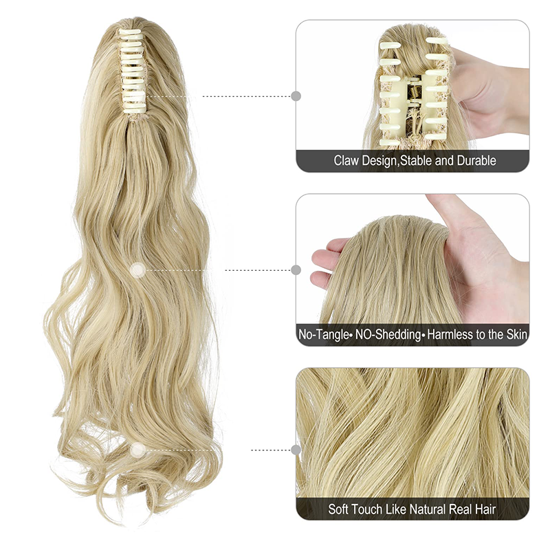 Synthetic Fiber Claw Clip Wavy Ponytail Hair Extensions for Women