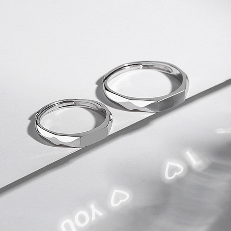 Universal Fit Sterling Silver Endless Love Light Reflect Matching Couple Rings