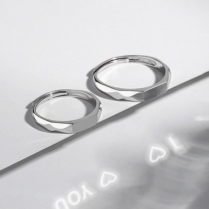 Universal Fit Sterling Silver Endless Love Light Reflect Matching Couple Rings