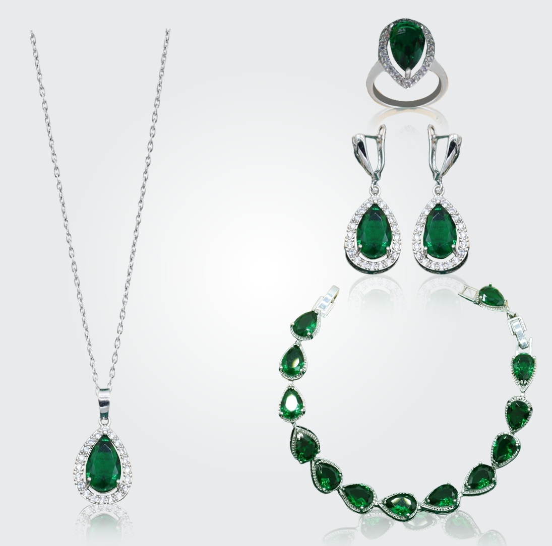 Christine Silver Hand - Crafted Gemstone Pendant Earring Bracelet & Ring Set For Women