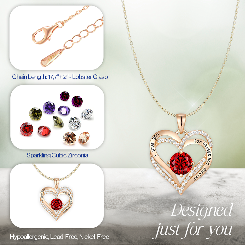 Germe Personalized 12 Birthstone Card Gifts for Women's Forever Love Heart Pendant Necklace