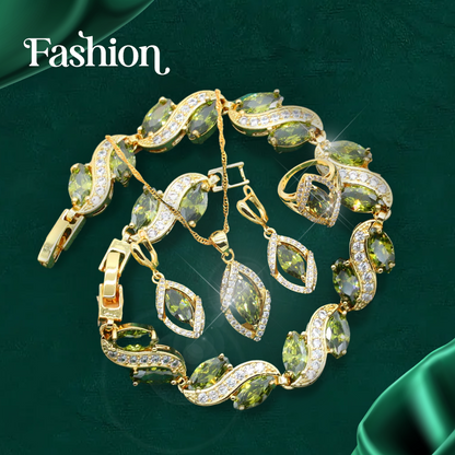 Stella 18K Yellow Gold Peridot Ruby Pendant Earring Bracelet & Ring Set For Women