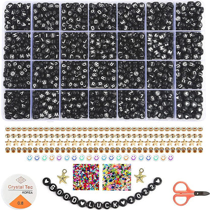 2400pcs Mixed Alphabet Letter Round Beads Kit for DIY Jewelry Making with Crystal Elastic String