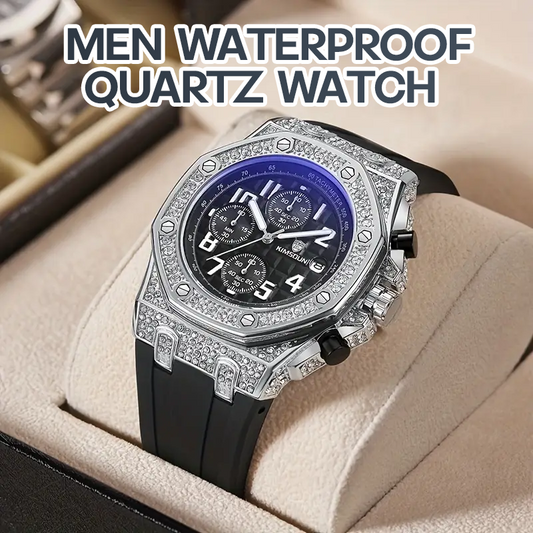 Sports 30M Waterproof Multi-Functional Unisex's Rhinestone Silicone Watch _Long