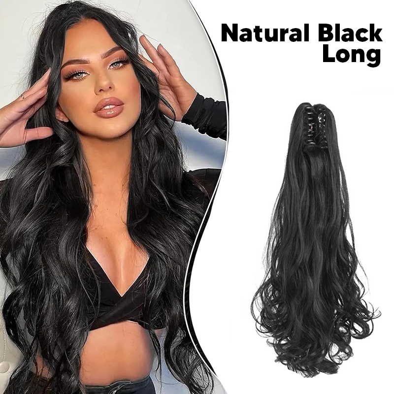 Synthetic Fiber Claw Clip Wavy Ponytail Hair Extensions for Women