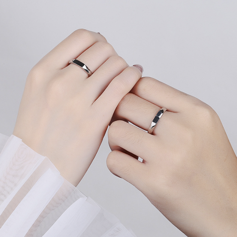 Custom Name Universal Fit Sterling Silver Endless Love Light Reflect Matching Couple Rings