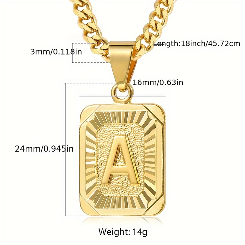 Unisex Necklace Customized 26 Letters Gold Plated Pendant Cuban Curb Chain