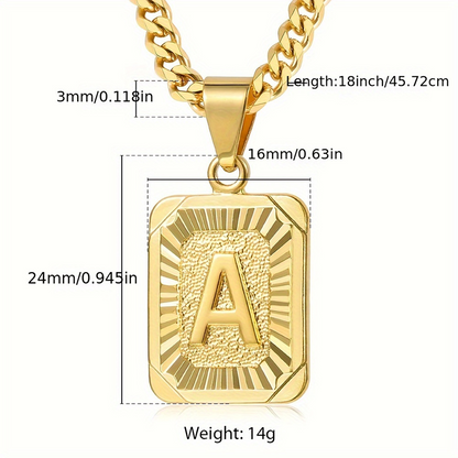 Unisex Necklace Customized 26 Letters Gold Plated Pendant Cuban Curb Chain