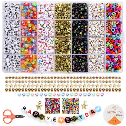 2400pcs Mixed Alphabet Letter Round Beads Kit for DIY Jewelry Making with Crystal Elastic String