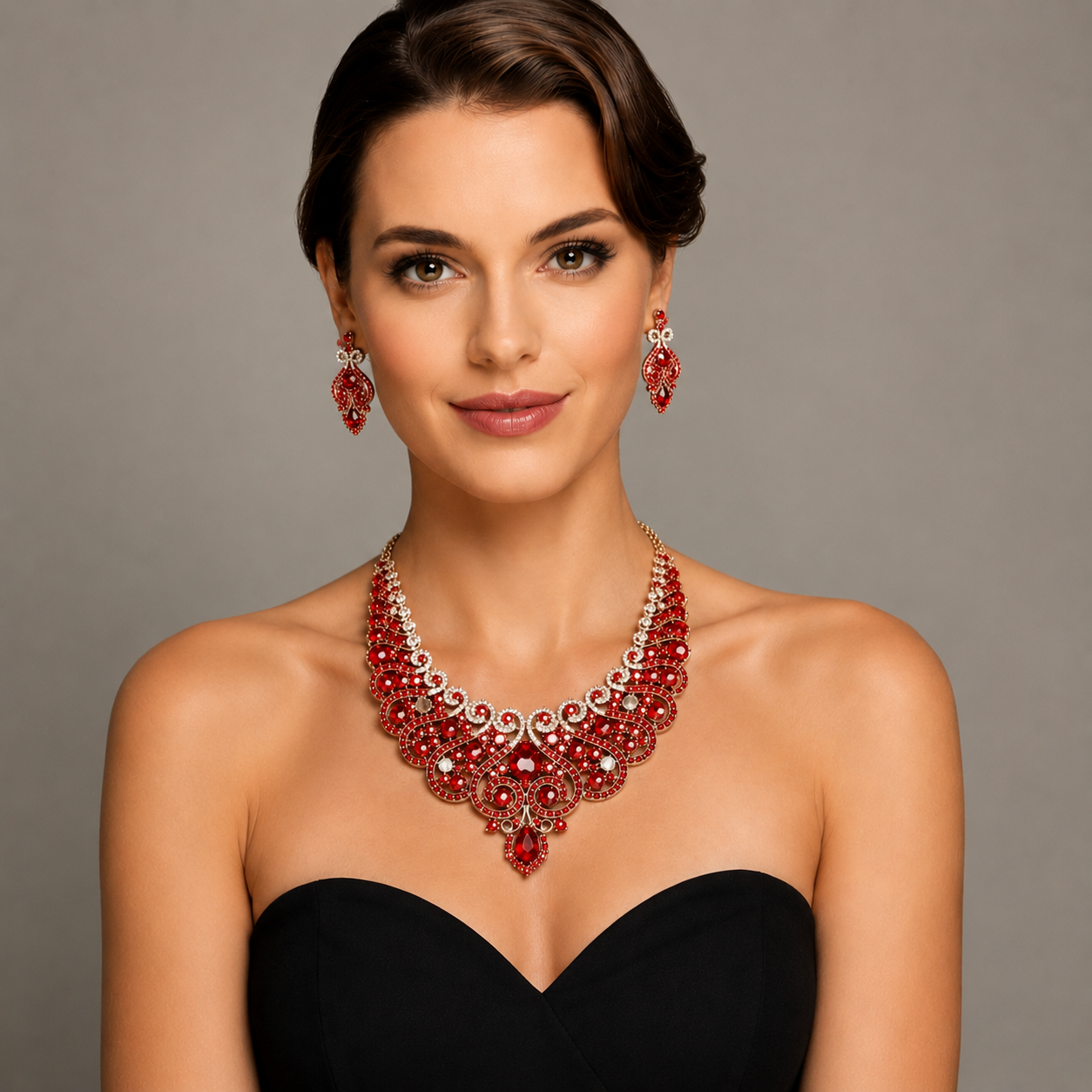 Casla's Jewel Emerald Crystal Statement Necklace & Earrings Set