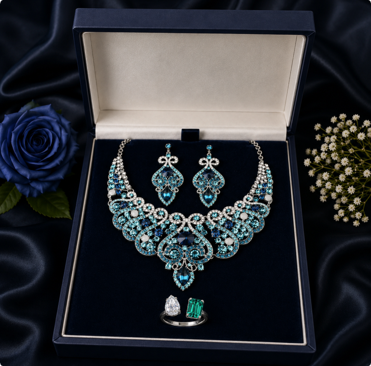 Casla's Jewel Emerald Crystal Statement Necklace & Earrings Set