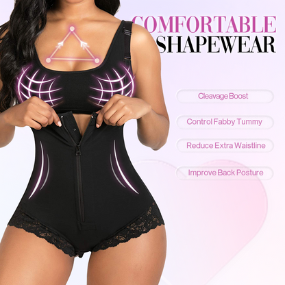 Lafeme Tummy Control Lace Fajas Bodysuit Thong Shapewear for Women