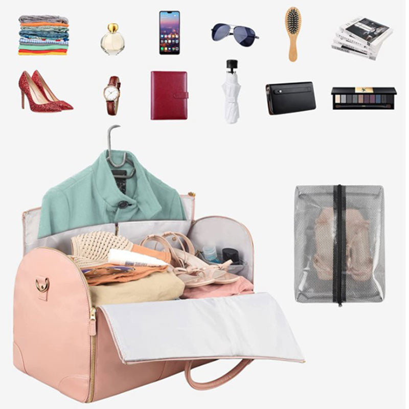 Women Water-proof Large PU Leather Garment Duffle Bags for Travel