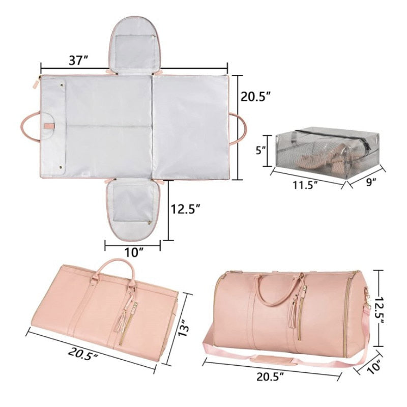 Women Water-proof Large PU Leather Garment Duffle Bags for Travel