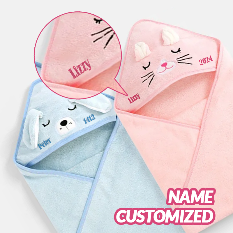 Fleece Cute Baby Cartoon Hugging Blanket Bath Hooded Towel
