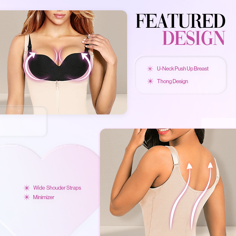 Lafeme Tummy Control Lace Fajas Bodysuit Thong Shapewear for Women