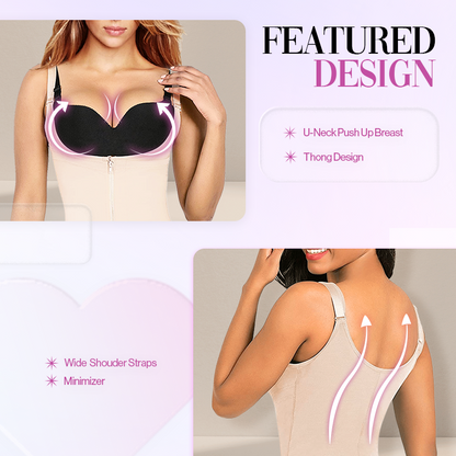 Lafeme Tummy Control Lace Fajas Bodysuit Thong Shapewear for Women