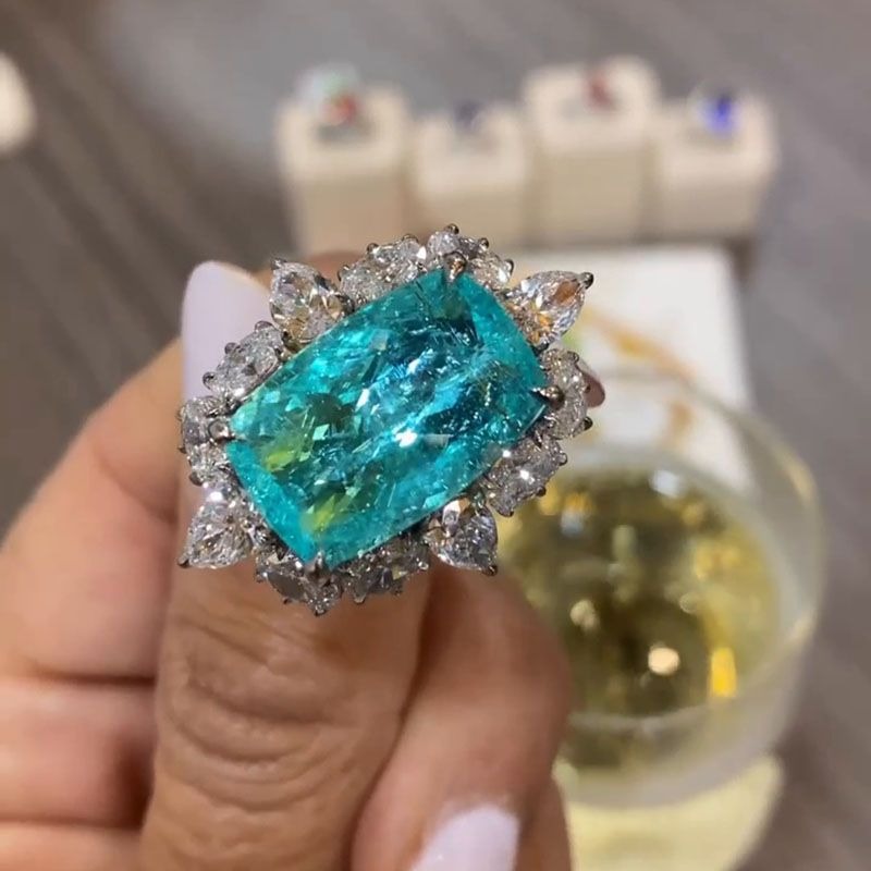 Vera 16ct Cushion Cut Paraiba Tourmaline Paved Ring