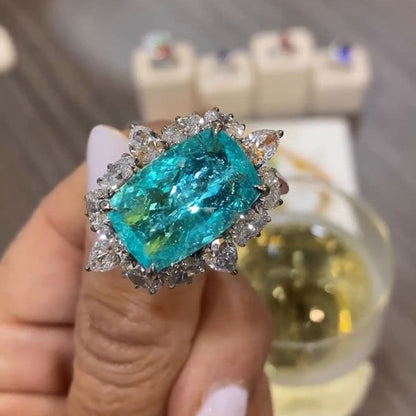 Vera 16ct Cushion Cut Paraiba Tourmaline Paved Ring