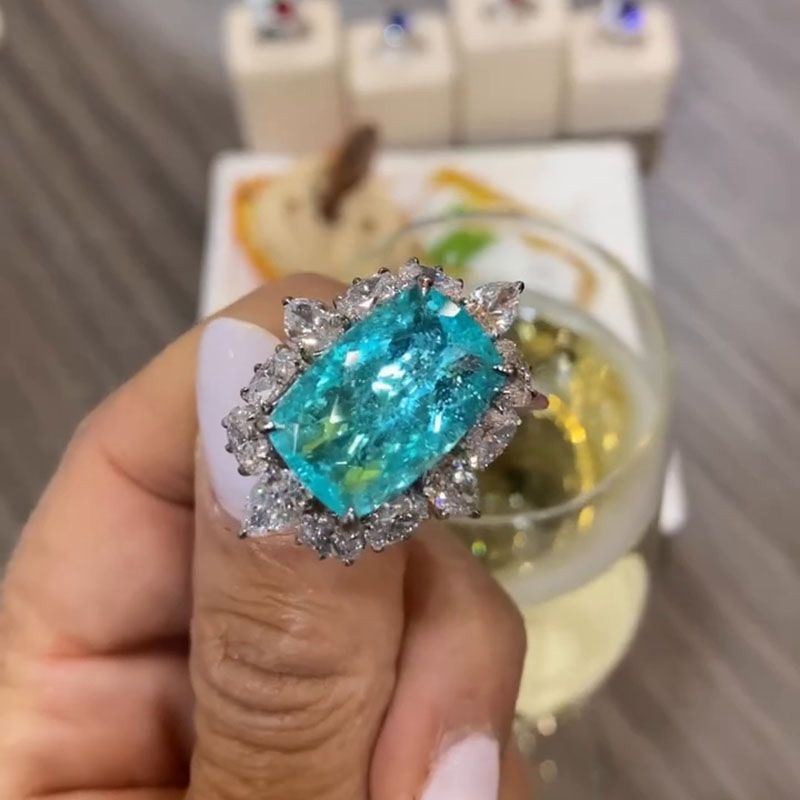 Vera 16ct Cushion Cut Paraiba Tourmaline Paved Ring