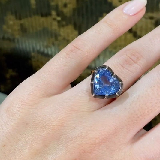 Lexi 5ct Heart Cut Blue Sapphire Two Tone Handmade Vintage Engagement Ring