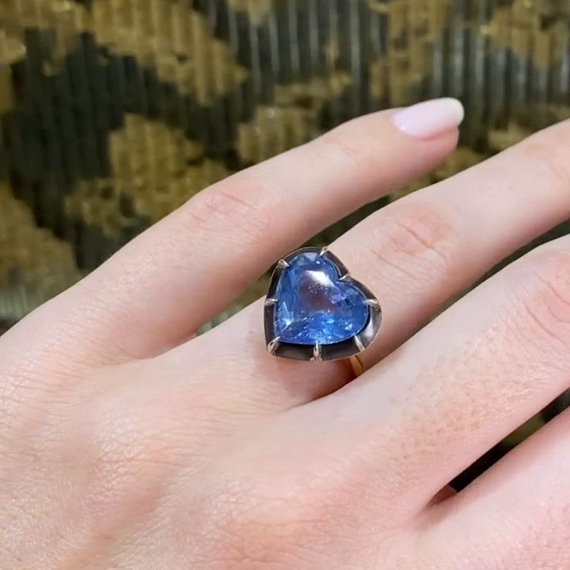 Lexi 5ct Heart Cut Blue Sapphire Two Tone Handmade Vintage Engagement Ring