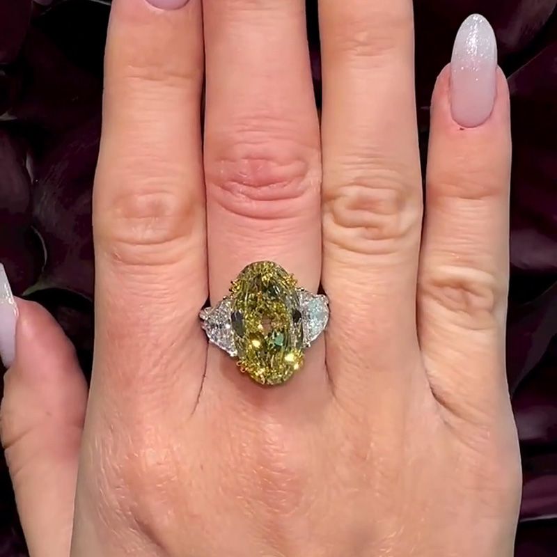 Cleo 8ct Oval Cut Yellow Sapphire Split Shank Three Stone Engagement Ring