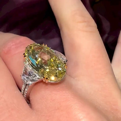 Cleo 8ct Oval Cut Yellow Sapphire Split Shank Three Stone Engagement Ring