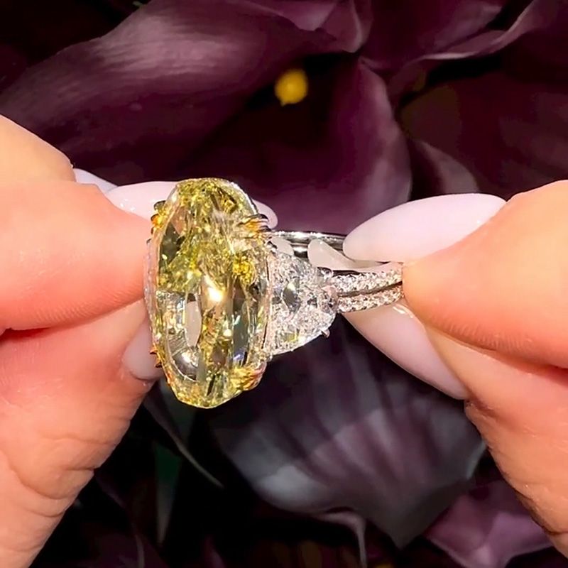 Cleo 8ct Oval Cut Yellow Sapphire Split Shank Three Stone Engagement Ring