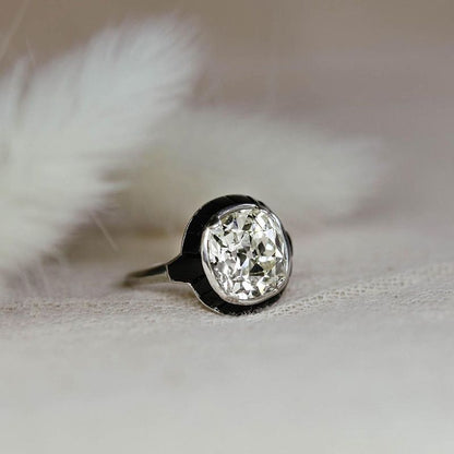 Molly 4.23ct Cushion Cut White Sapphire with Surrounding Black Stone Strong Contrast Vintage Engagement Ring