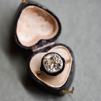 Molly 4.23ct Cushion Cut White Sapphire with Surrounding Black Stone Strong Contrast Vintage Engagement Ring