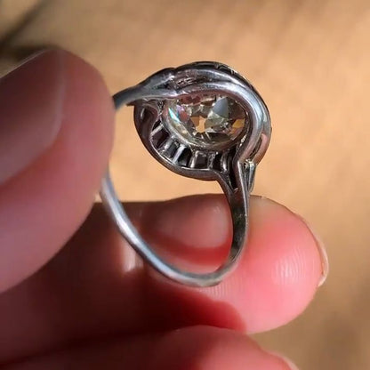 Molly 4.23ct Cushion Cut White Sapphire with Surrounding Black Stone Strong Contrast Vintage Engagement Ring