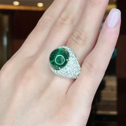 Ria 13.5ct Cabochon Emerald With Round White Sapphires Setting Engagement Ring