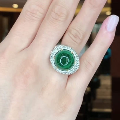 Ria 13.5ct Cabochon Emerald With Round White Sapphires Setting Engagement Ring