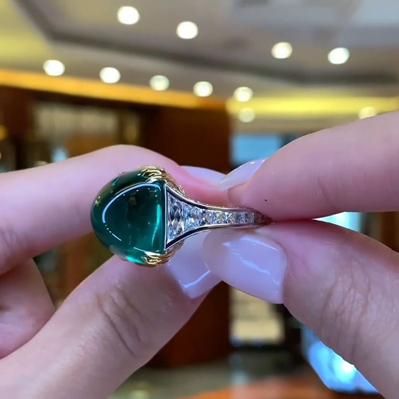 Grace 22.8ct Cabochon Colombian Emerald Two-Tone Engagement Ring