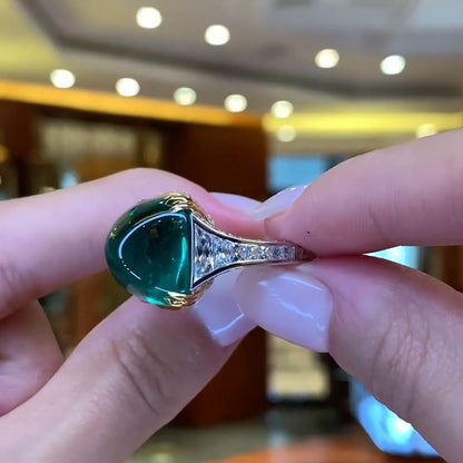 Grace 22.8ct Cabochon Colombian Emerald Two-Tone Engagement Ring