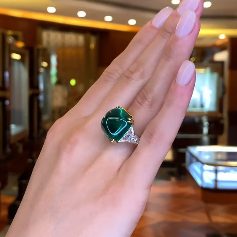 Grace 22.8ct Cabochon Colombian Emerald Two-Tone Engagement Ring
