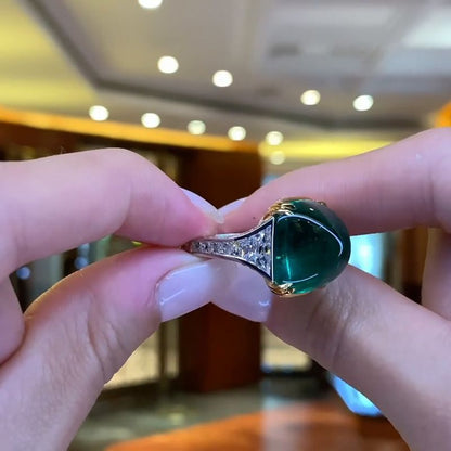 Grace 22.8ct Cabochon Colombian Emerald Two-Tone Engagement Ring