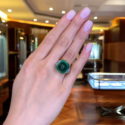 Grace 22.8ct Cabochon Colombian Emerald Two-Tone Engagement Ring