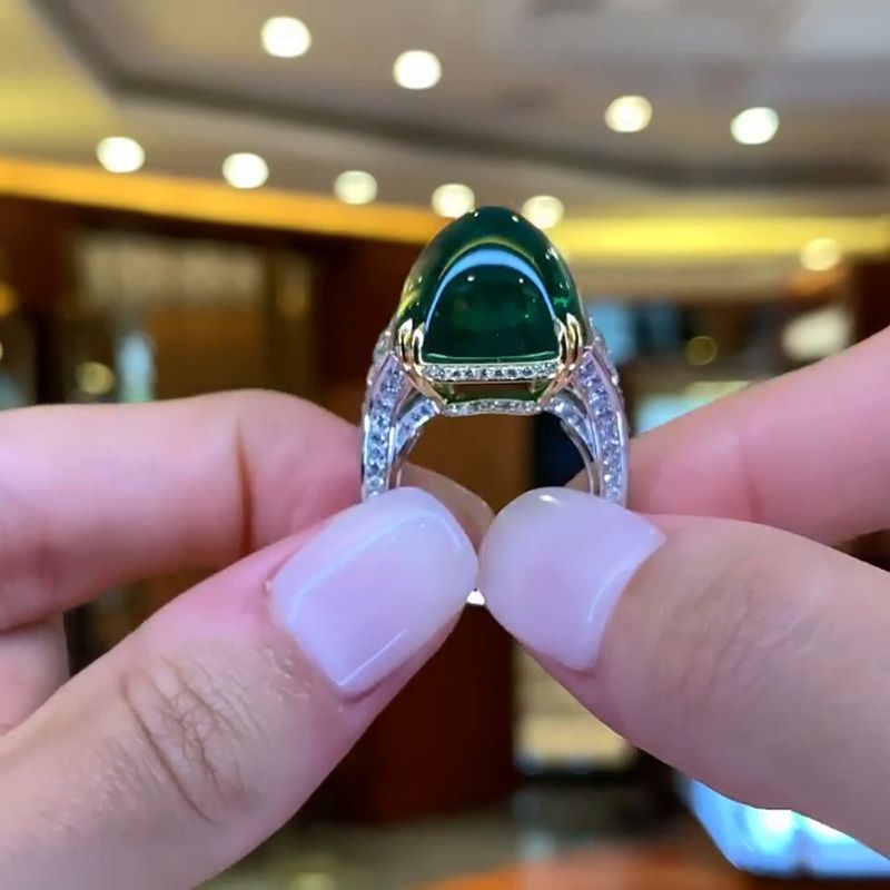 Grace 22.8ct Cabochon Colombian Emerald Two-Tone Engagement Ring